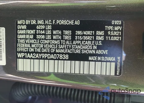 2023 Porsche Cayenne Platinum Edition из США, поврежденный, VIN WP1AA2AY9PDA07838